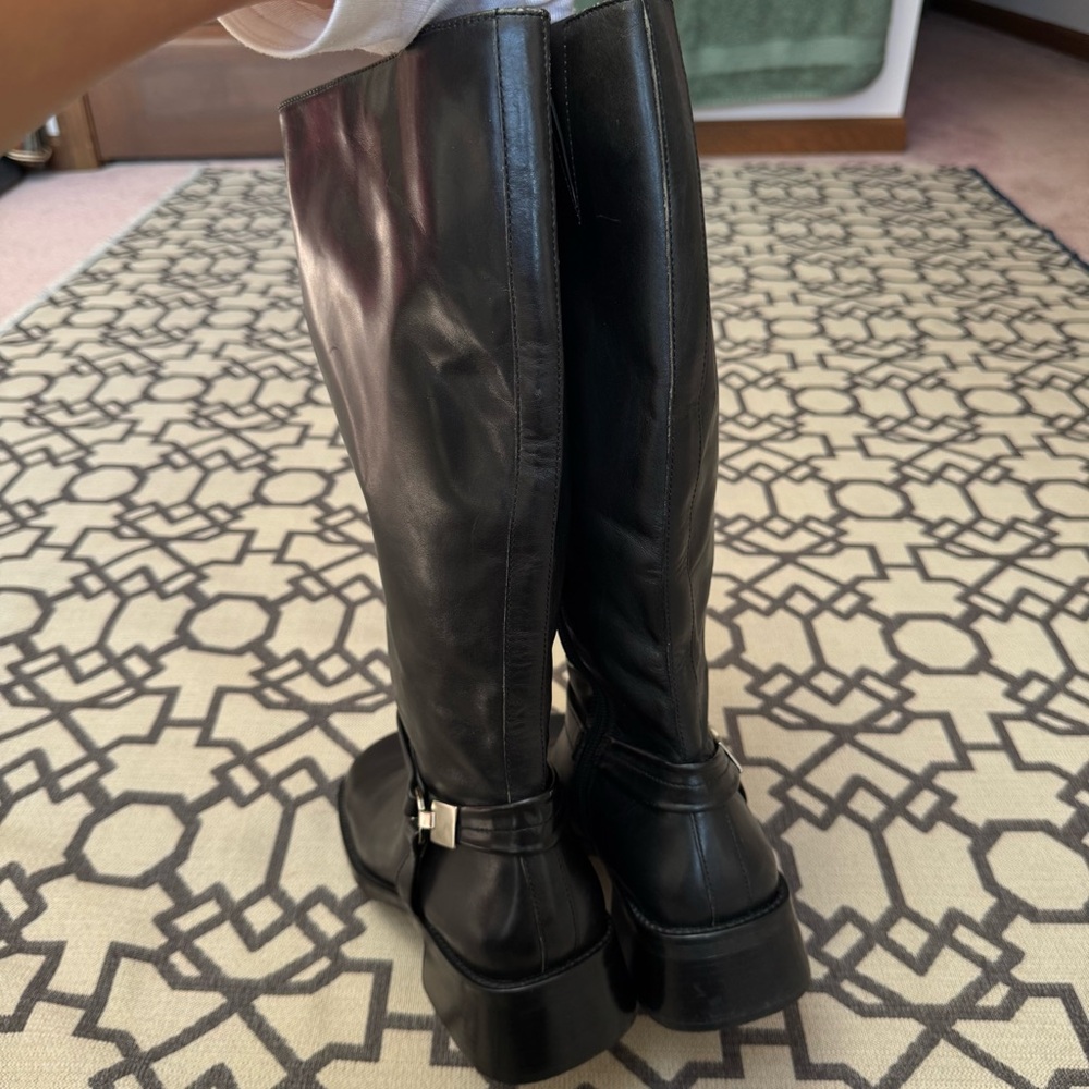 Nine West Genuine Leather Knee High Square Toe Chunky Tall Boots Black Y2K 10M - Picture 7 of 17